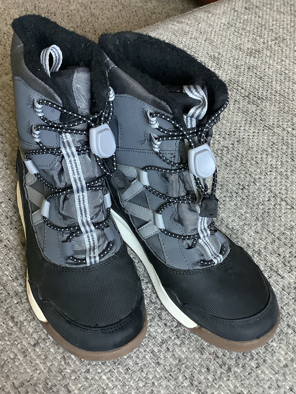 Kids Merrell Gray & Black Insulated Winter Boots with Easy-Tight Laces